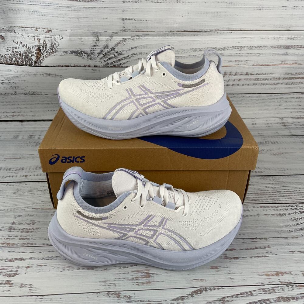 Asics Gel Nimbus 26 Womens US 6.5 Running Shoes White Fresh Air Purple